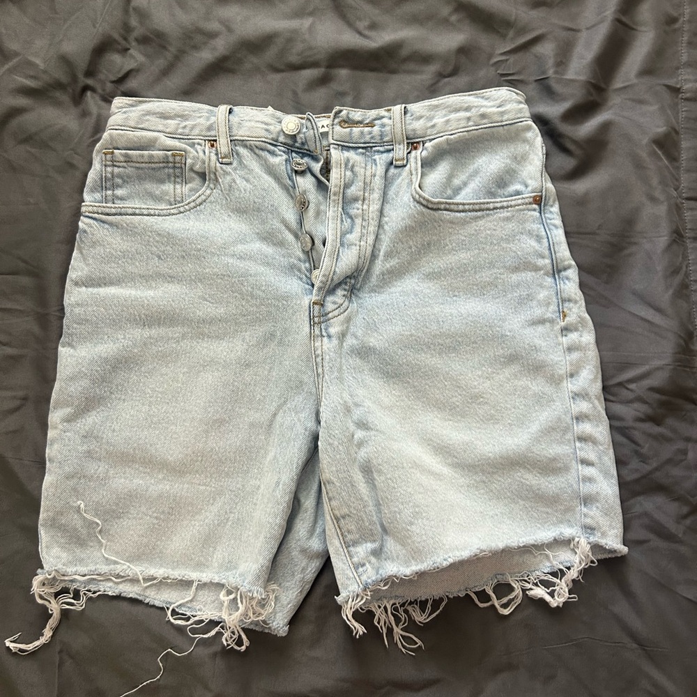 PacSun Light Blue Denim Shorts with Brown Patch